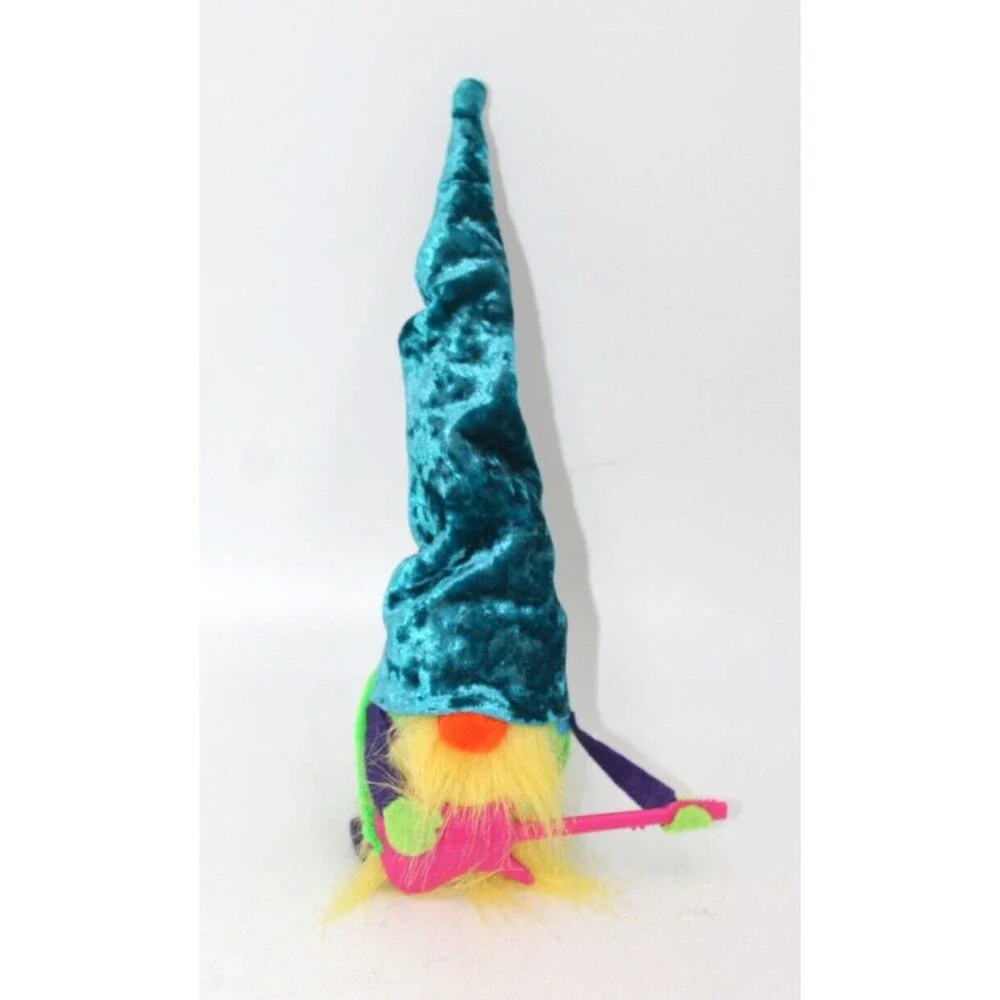 Rock N Roll Rocker Gnome Plush Handmade Scandinavian Swedish Tomte Guitar Neon